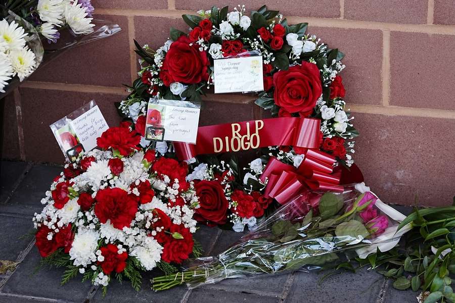 Flowers laid in honour of Jota outside Anfield Flowers laid in honour of Jota outside Anfield